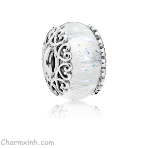 Charm glass trắng ốp họa tiết Iridescent White Murano Glass Charm GL017